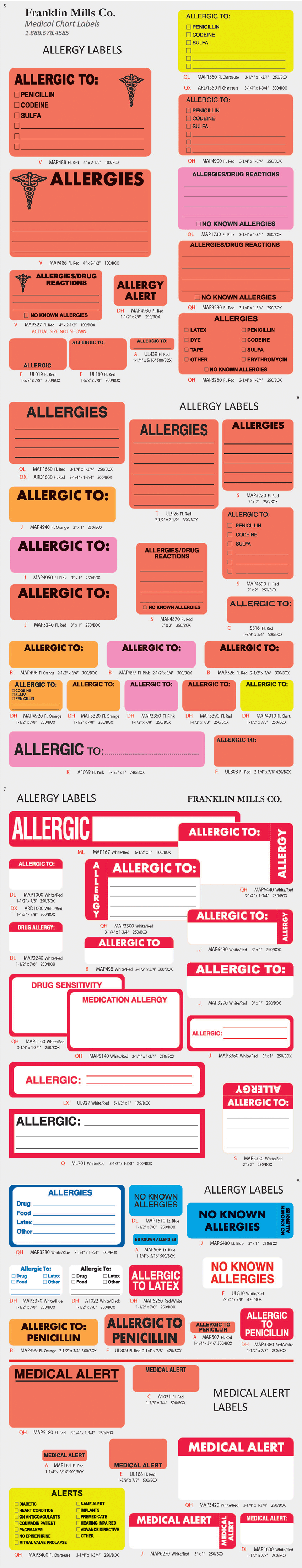 Medical Allergy Labels Nursing Patient Chart Alerts Allergy, HIPAA